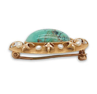 10k Yellow Gold Turquoise Pin with Seed Pearls Jewelry 1 1/8" x 3/4" (#J6886)