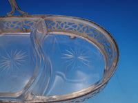 Meriden Brittania Sterling Silver Cut Crystal Relish Dish with Handle (#8117)