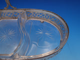 Meriden Brittania Sterling Silver Cut Crystal Relish Dish with Handle (#8117)