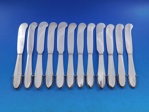 Beaded by Georg Jensen Sterling Silver Butter Spreader HH AS Paddle Set of 12pcs