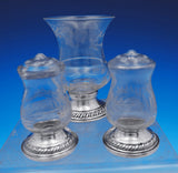 Quaker Silver Co Sterling Silver Glass Salt Pepper Shaker Holder Set 3pc (#2529)