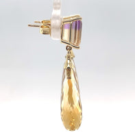 14k Yellow Gold Genuine Natural Ametrine Earrings with Citrine Drops (#J6527)