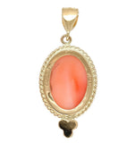 14k Yellow Gold Natural 3.77 Carat Oval Genuine Natural Coral Pendant (#J7435)