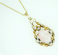 14k Yellow Gold Angel Skin Coral / Shell Cameo Lavaliere (#J4412)