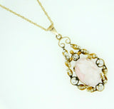 14k Yellow Gold Angel Skin Coral / Shell Cameo Lavaliere (#J4412)