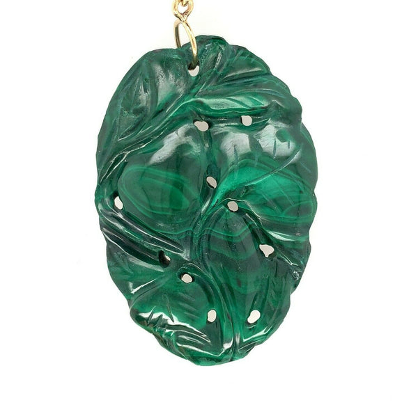 14k Gold Genuine Natural Malachite 8mm Bead Strand and Carved Enhancer (#J5499)