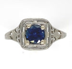 18k Gold Filigree Ring with .57ct Genuine Natural Sapphire Art Deco (#J6405)