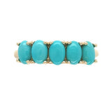 14k Yellow Gold Genuine Natural Turquoise 5-Stone Band Ring Size 6 (#J6800)