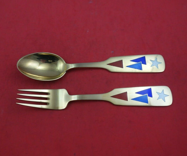 Christmas by A. Michelsen Sterling Silver Fork and Spoon Set 2pc 1954 Cornets