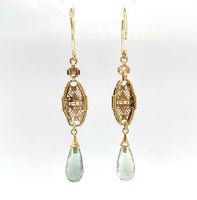 14k Gold Green Genuine Natural Prasiolite Quartz Briolette Earrings (#J5509)