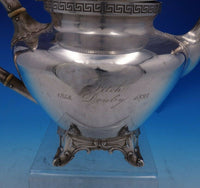 MW Galt Brothers Coin Silver Tea Pot Greek Key Border 3-D Flower Finial (#3924)