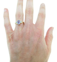 14k Yellow Gold Oval Genuine Natural Chalcedony Ring with Diamonds (#J2644)