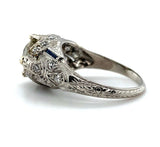Art Deco Platinum 1.31ct Diamond Ring w/Lab-Created Sapphires GIA Report #J5928
