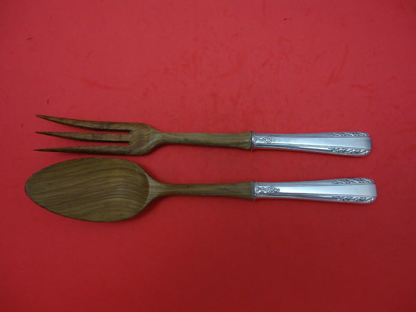 Courtship by International Sterling Silver Salad Serving Set w/Wood 10" 2pc
