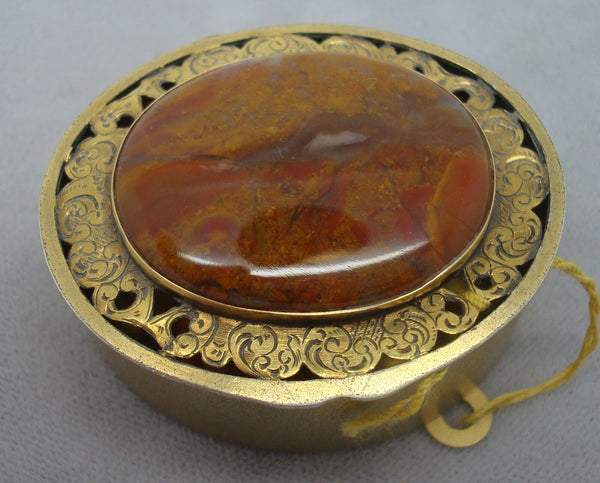Genuine Natural Agate and Brass Oval Box (#J1028)