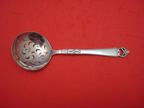 Danish Crown by Frigast Sterling Silver Pea Spoon Intricate Pierce Round Bowl 8"