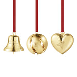 2021 Georg Jensen Christmas Holiday Ornament Set 3pc Bell, Ball & Heart Gold New