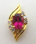 14k Gold .77ct Genuine Natural Rubellite Tourmaline Pendant w/ Diamonds (#J1107)