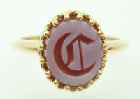 14K Gold Carved Genuine Natural Agate Ring with Initial "C" (#J2816)