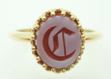 14K Gold Carved Genuine Natural Agate Ring with Initial "C" (#J2816)