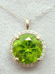 14K Gold 4.41ct Brilliant Cut Genuine Natural Peridot Pendant w/ Diamond #J2856