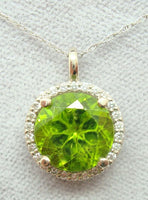 14K Gold 4.41ct Brilliant Cut Genuine Natural Peridot Pendant w/ Diamond #J2856