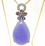 10k Gold Huge Genuine Lavendar Jade Pendant with Tanzanites (#C3650)