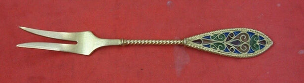 Norwegian Sterling Silver Lemon Fork vermeil plique a jour enamel 4 1/8"