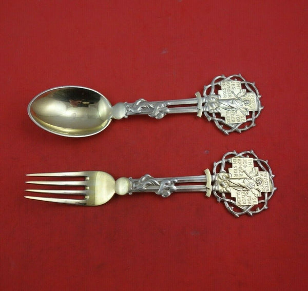 Christmas by A. Michelsen Sterling Silver Fork and Spoon Set 2pc 1914 Angel