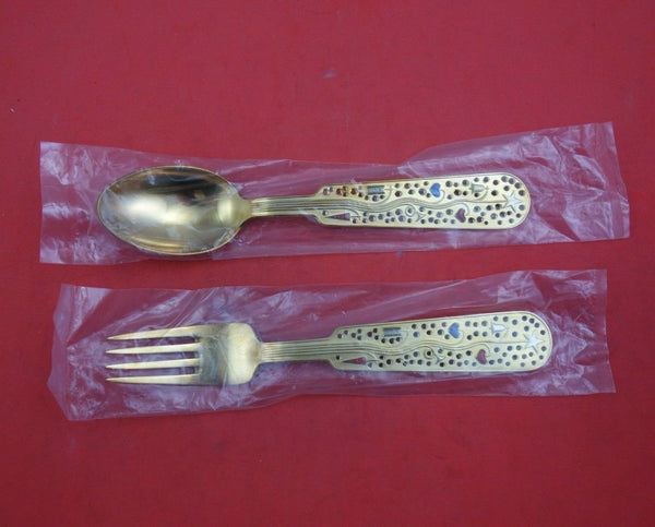 Christmas by A. Michelsen Sterling Silver Fork and Spoon Set 2pc 1939 Vermeil