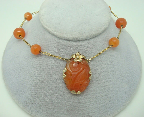 Carved Carnelian 14k Gold and Vermeil Necklace (#J2104)
