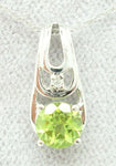 14K Gold Round Genuine Natural Peridot Pendant with Diamond (#J2416)