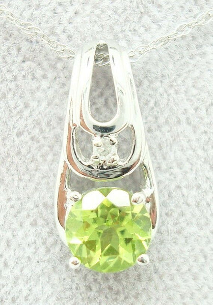 14K Gold Round Genuine Natural Peridot Pendant with Diamond (#J2416)