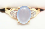 14K Gold Oval Genuine Natural Chalcedony Ring with Diamonds (#J2644)