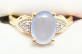 14K Gold Oval Genuine Natural Chalcedony Ring with Diamonds (#J2644)