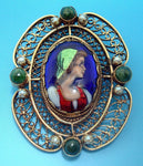 14K Gold French Enamel Brooch with Seed Pearls and Agates (#J2951)