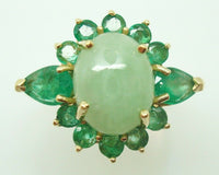 Stunning 14k Gold Jade Ring Surrounded by Emeralds (#J146)