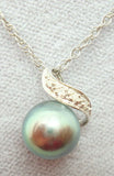 14K 8Mm Freshwater Black Pearl Pendant with Diamonds (#J3029)