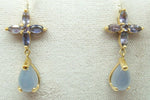 14K Gold Genuine Natural Chalcedony and Tanzanite Dangle Earrings (#J3086)