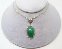 10K Gold Art Deco Malachite Necklace with Seed Pearls (#J3172)