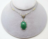 10K Gold Art Deco Malachite Necklace with Seed Pearls (#J3172)