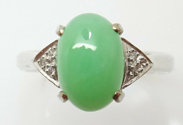 14K Gold Oval Jade Ring with Diamonds (#J3288)