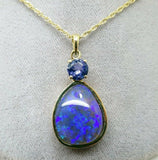 14K Large 7.70ct Genuine Natural Black Opal Pendant with Tanzanite (#J3350)