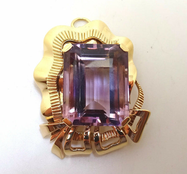 Retro Huge 14k Gold 36ct Genuine Natural Amethyst Pin / Pendant (#J3622)