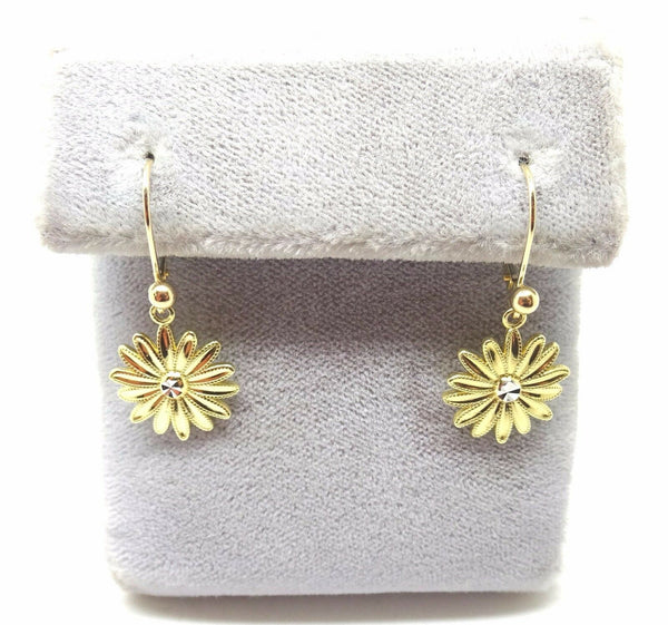 14k Yellow Gold Dangle Daisy Earrings (#J3696)