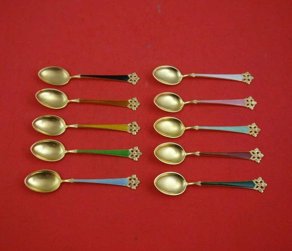 Anitra by Th. Olsens .830 Silver Coffee Spoon Set 10pc Vermeil Enameled 3 3/4"