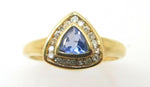 14K Gold Trillion Genuine Natural Tanzanite Ring with Diamonds (#J947)