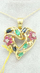 10K Gold Heart Pendant w/Genuine Sapphires, Emeralds, Rubies & Diamonds (#C2426)