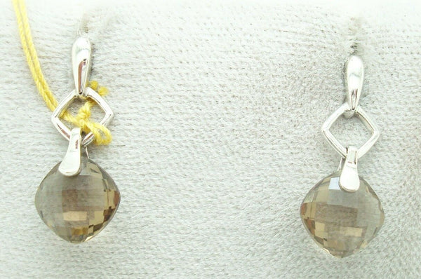 14K Gold Checkerboard Genuine Natural Smoky Quartz Earrings (#J2398)