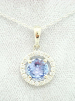 14K Gold .71ct Round Genuine Natural Tanzanite Pendant with Diamonds (#J2530)